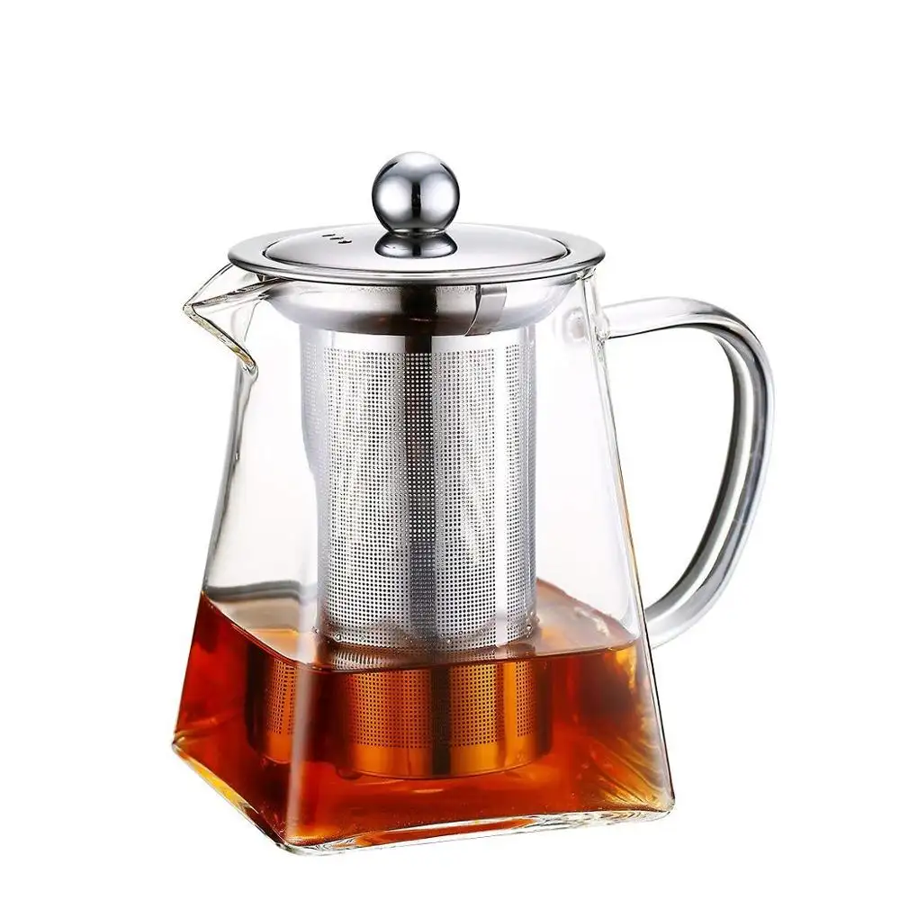 700ミリリットルSquare Stovetop Safe Tea Kettle Glass TeapotとStainless Steel Removable InfuserとLid