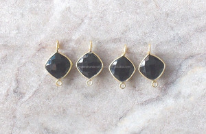 Onyx noir résultats de pierres précieuses forme de coussin Double bélière plaqué or à la main à facettes pendentif pendentif lunette connecteur - Product Image 6