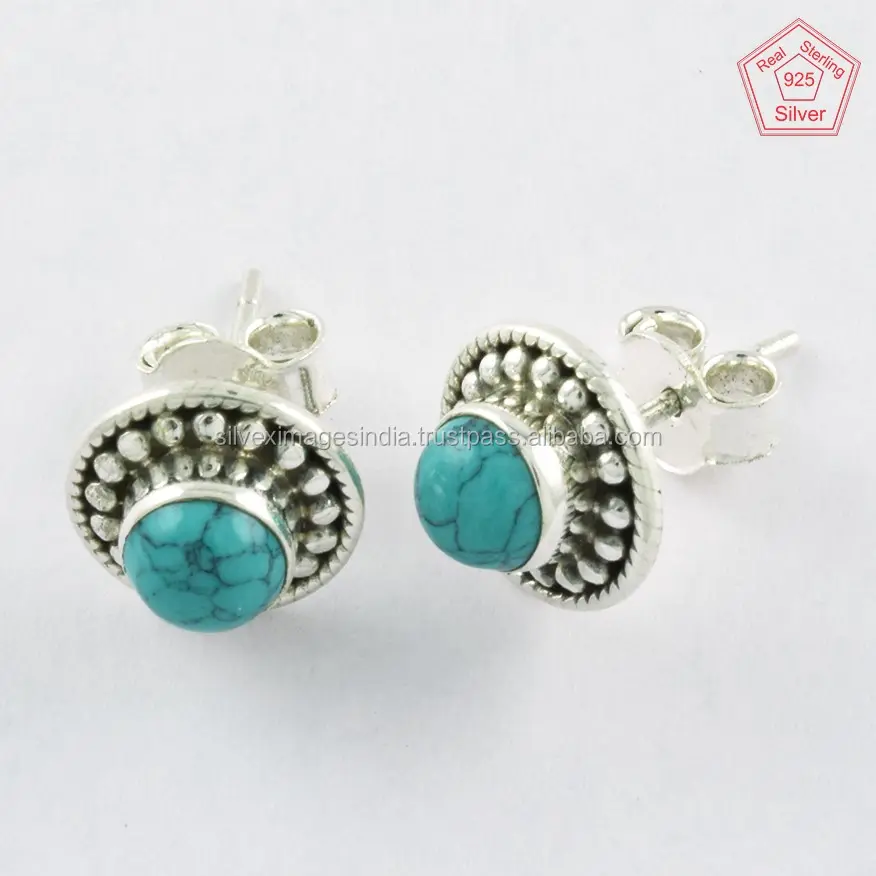 Beautiful Turquoise gem stone natural 925 sterling silver stud earring