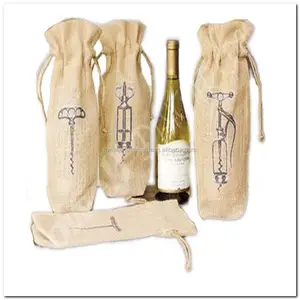 環境にやさしい安いシングルボトルジュートワインギフトパック巾着袋