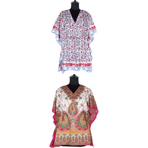 Hermosa mujer verano Hippie Gypsy Casual Wear algodón corto Kaftan diseño de moda Floral impreso algodón Kaftan - Product Image 1