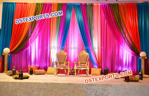 Wedding Stage Backdrop <b>Curtains</b> and <b>Drapes</b> Indian Wedding Pleated Backdrop Colourful Wedding Mandap Backdrop <b>Curtains</b> - Product Image 5