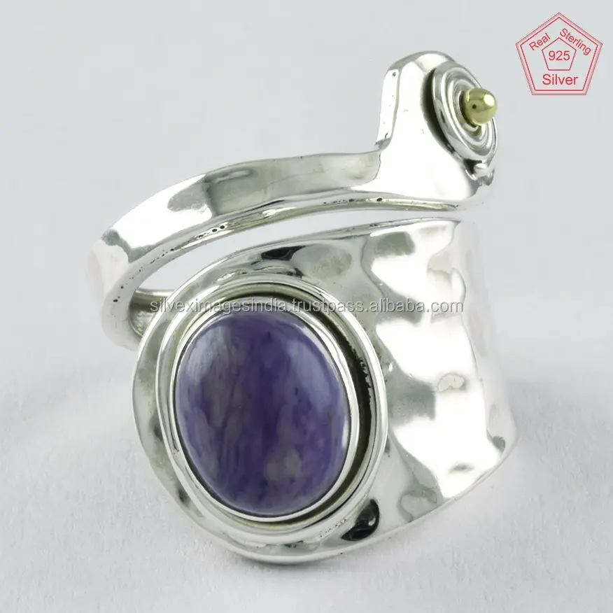 2017 Trending Ontwerp Charoite Stone Ring Voor Meisjes Groothandel Sieraden 925 Sterling Zilveren Ring Handgemaakte Zilveren Sieraden