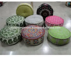 Grosir Berkualitas Tinggi dengan Label Merek Kustom Pouf dan Pouffe Bordir Desainer India