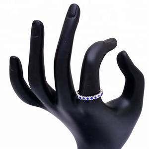 Piedra preciosa de cuarzo redondo azul genuino sólido. Anillo de banda de media eternidad de Plata de Ley 925 para mujer, proveedor Casa De Plata - Product Image 3