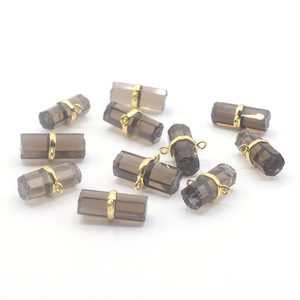 Conector de Plata de Ley 925 con Baño de Oro y Cuarzo Ahumado en Forma de Lápiz para la Creación de Joyería Artesanal - Product Image 3