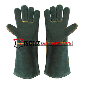 Guantes de Soldadura TIG de Doble Palma ISONZ de Cuero Verde, Personalizables, de Piel de Vacuno de 1.2mm de Grosor, Resistentes a Cortes, Impermeables, Duraderos y Resistentes al Calor - Product Image 2