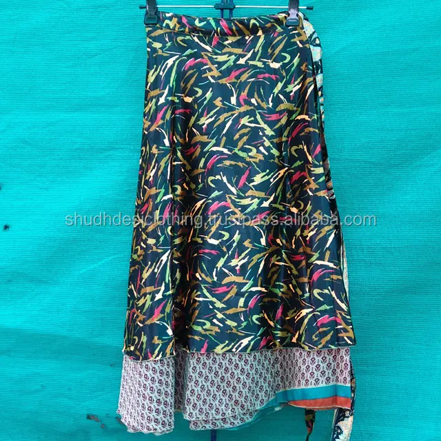 新しいサリシルクデザイナーラプロンロングスカート2層サリラップスカート