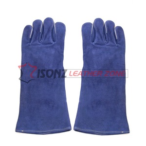 Guantes de soldadura de piel de vaca azul con doble palma para soldadores de acero, anti-corte, anti-deslizamiento, anti-impacto, anti-calor para soldadura. - Product Image 4
