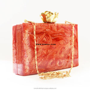 กระเป๋าคลัทช์โลหะลายหินอ่อนสีน้ำเงินอินเดีย กระเป๋าอะคริลิกเรซิ่นลูไซต์ คอลเลคชั่นวินเทจ - Product Image 4