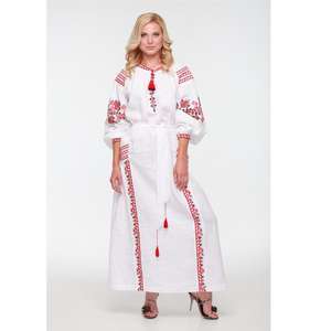 Tunique brodée à la main tendance pour femmes, robe ukrainienne pour femmes, robe en lin blanc avec broderie à la main de couleur rouge - Product Image 1