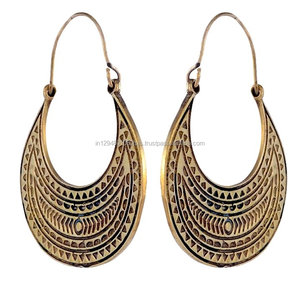 Pendientes de aro con acabado de Color latón, joyería Tribal, venta al por mayor, Jaipur - Product Image 2
