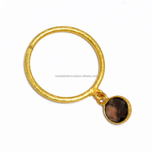 Anillo de Plata de Ley 925 con cuarzo ahumado Natural chapado en oro, anillo chapado en oro, ajuste de bisel de joyería, anillo de moda para mujer - Product Image 1