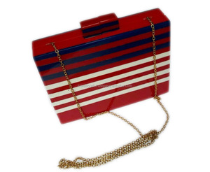 Metallic texture Indian metal clutch bags acrylic resin lucite bag vintage designs. - Product Image 1