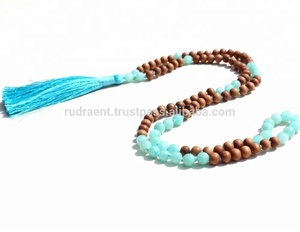 Collar de Yoga Unisex de Sándalo y Amazonita con Borla, Cuentas Mala Pulimentadas, Estilo Religioso Hindú, Certificado por Terceros - Product Image 3