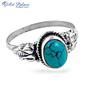 Bague en argent avec pierres précieuses turquoise de designer indien Bijoux en argent sterling 925 Bague en argent avec pierre de guérison turquoise Pierre précieuse naturelle - Product Image 3