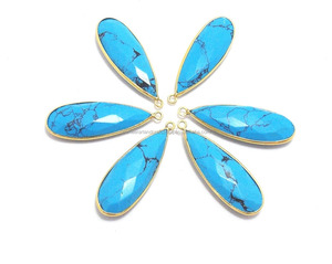 Hallazgos de múltiples piedras preciosas turquesas, fabricación de joyas chapadas en oro, forma de pera facetada, conector hecho a mano mm, abalorio - Product Image 1