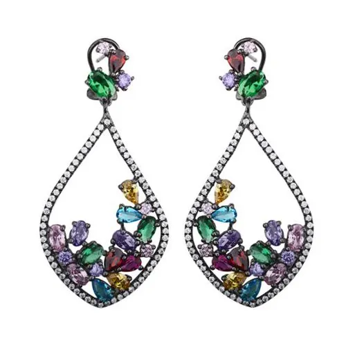 925 silver gemstone earrings jewelry manufacturer Natural Peridot Iolite Garnet Amethyst Blue Topaz color CZ colorful earrings