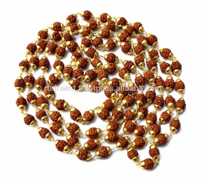 Collar Mala Hindú Bohemio Espiritual con Cuentas de Rudraksha Chapadas en Oro sobre Plata de Ley - Certificado por Terceros, Regalo Unisex, Gemas Rudra - Product Image 1