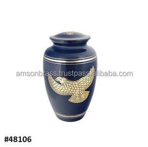 Urne funéraire en métal Urne funéraire adulte Urne funéraire traditionnelle en laiton faite à la main de haute qualité en métal bleu - Product Image 1