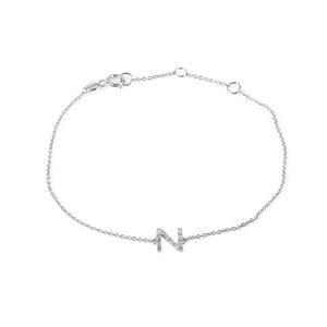 กำไลข้อมือพลอยสีขาวเพทายและตัวอักษรสี925ตามสั่ง - Product Image 1