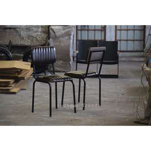 Chaise de bureau en fer et cuir véritable, style indien, Vintage et industriel, métal et cuir véritable - Product Image 1