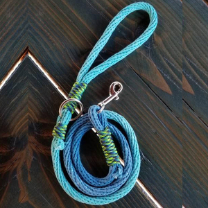 Laisse pour animaux de compagnie personnalisée de luxe faite à la main laisse de chien bleue crochet en laiton solide corde de coton en cuir de nylon conception personnalisée laisse de chien solide pour - Product Image 3