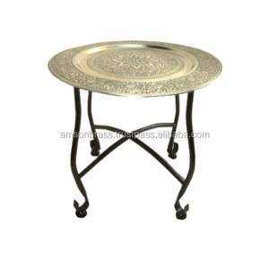 Plateau argenté réglable avec support noir en métal, table marocaine en fer - Product Image 1