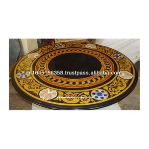 Black Marble Stone Inaid Coffee Table Top Pietra Dura Table - Product Image 1