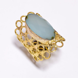 Anillo de piedras preciosas de Calcedonia natural, anillos chapados en oro real, mayoristas y proveedores de joyería de latón - Product Image 1