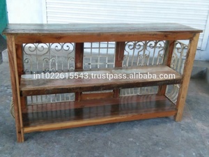 Mesa Consola Industrial Moderna Hierro Antiguo y Madera Recuperada para Sala de Estar - Product Image 4