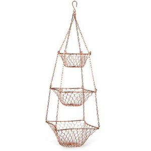 Panier à fleurs suspendu en fil métallique or rose - Product Image 1