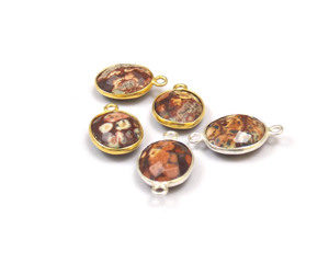 Connecteur de lunette à facettes à double bélière de forme ovale plaqué or Jasper Gemstone Findings Brass Material for Jewelry Making - Product Image 6