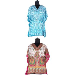 Modèles pour femmes caftan court en coton musulman Tunique tendance pour femmes Tenue de plage décontractée Aile de chauve-souris Sans manches Caftan court - Product Image 1