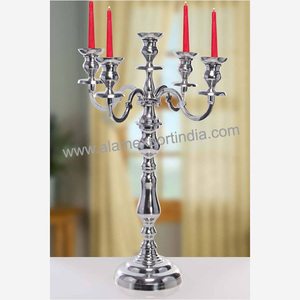 <b>Candelabra</b> 5 Arm Silver Plated Shiny Aluminum <b>Candelabras</b> Wedding <b>Candelabra</b> Metal Candlestick Candle Holder - Product Image 1
