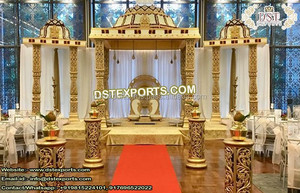 Mandap Tradicional Hindú para Bodas, Mandap Redondo Blanco y Dorado para Bodas, Mandap para Ceremonia de Boda Real, Decoración para Bodas Indias - Product Image 4