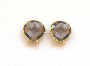 Hermoso 24K chapado en oro 15mm corazón declaración bisel hecho a mano cuarzo ahumado facetado piedra preciosa Natural Boho conector hallazgos - Product Image 3