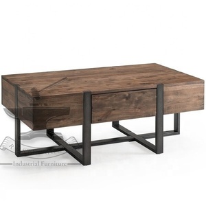 Table Basse Industrielle Vintage en Fer et Bois avec Tiroir Extensible Meubles de Maison - Product Image 6