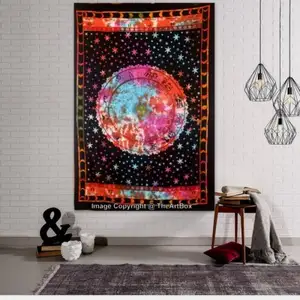 Horóscopo indio astrología arte hecho a mano tapiz póster impreso colgante de pared Tie Dye decoración para el hogar Mandala textil decoración de pared - Product Image 1