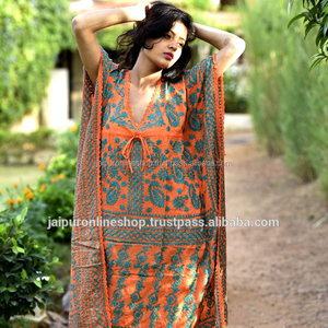 Caftan exclusif à fleurs brodées pour filles 100% coton Vêtements de fête décontractés respirants durables avec tour de taille naturel pour adultes - Product Image 1