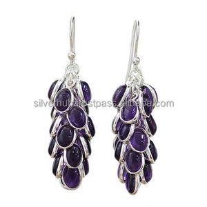 Boucles d'oreilles pendantes en argent sterling 925 faites à la main, pierres précieuses d'améthyste naturelle, serties en bezel, boucles d'oreilles pendantes pour femmes - Product Image 1