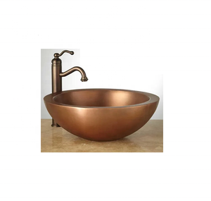Cuenco de cobre de forma redonda de Metal, lavabos hechos a mano, fregadero de barra único, proveedor al por mayor - Product Image 1