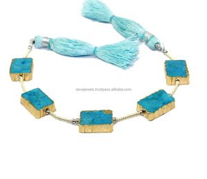 Chuỗi Hạt Đá Quý Rời Khoan Phẳng Hình Chữ Nhật 12X20Mm Mạ Điện Màu Vàng Đồng Thau Ngọc Lam Tự Nhiên <span class=keywords><strong>Howlite</strong></span> - Product Image 3