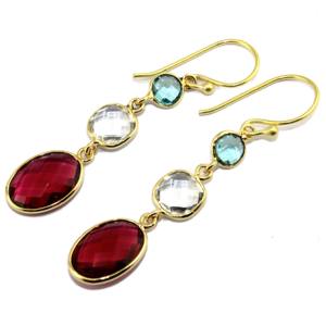 ต่างหูห้อยระย้าประดับพลอยหลากชนิดสำหรับผู้หญิง ชุบทอง งานแฮนด์เมด ตัวเรือนแบบฝังขอบ ต่างหูแบบยาว ของขวัญ - Product Image 3