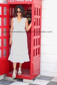 Summer White Sleeveless Full Length Cotton Tunic Kurtis - Product Image 4