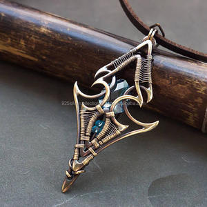 บุษราคัมสีฟ้าแฟชั่นใหม่ทองเหลืองเสร็จสิ้นผู้หญิงลวดห่อจี้ - Product Image 2