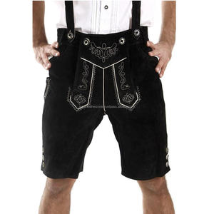 Lederhosen traditionnels autrichiens en daim noir de haute qualité avec broderie blanche, de qualité supérieure, style bavarois - Product Image 1