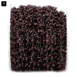 Rollo de cadena de cuentas de Rosario de eslabones envueltos en alambre de racimo de rodolita de piedras preciosas naturales para la fabricación de joyas, accesorios de regalo de collar al por mayor - Product Image 2