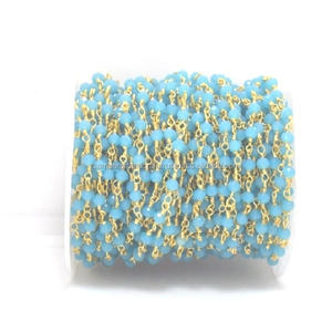Rosario de Calcedonia azul cielo al por mayor con abalorio de moneda chapado en oro múltiple envuelto en alambre cadena a granel hallazgos de joyería cuentas mm tamaño - Product Image 1