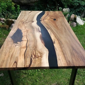 Đồ Nội Thất Sang Trọng Thiết Kế Hiện Đại Sống Cạnh Gỗ Màu Đen Epoxy Nhựa Bằng Gỗ Hoàn Thiện Bàn Ăn Nhà Hàng Bàn Ăn - Product Image 1